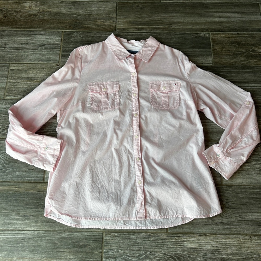 Tommy Hilfiger Classic Mens Pink‎ Long Sleeve Button Down Shirt XL Preppy